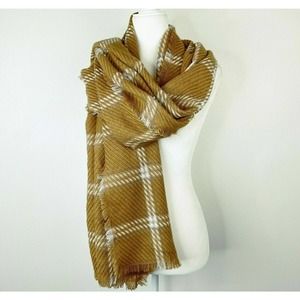 Cejon Plaid Blanket Wrap Scarf Women's One Size Camel Large Woven‎ Shawl NWT $48